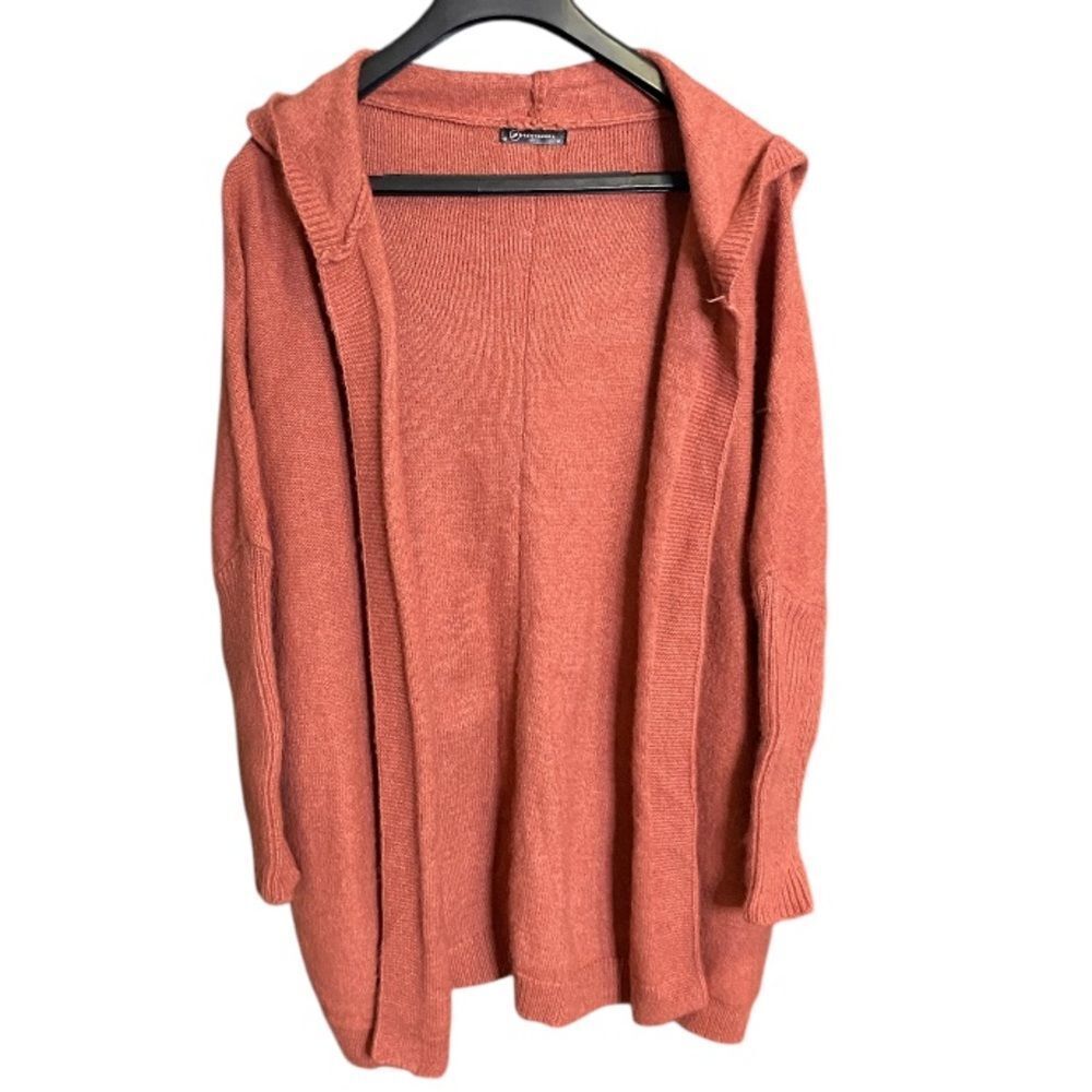 Pretty Garden Womens Cardigan Medium Open Front Sweater Knit Hooded Ribbed